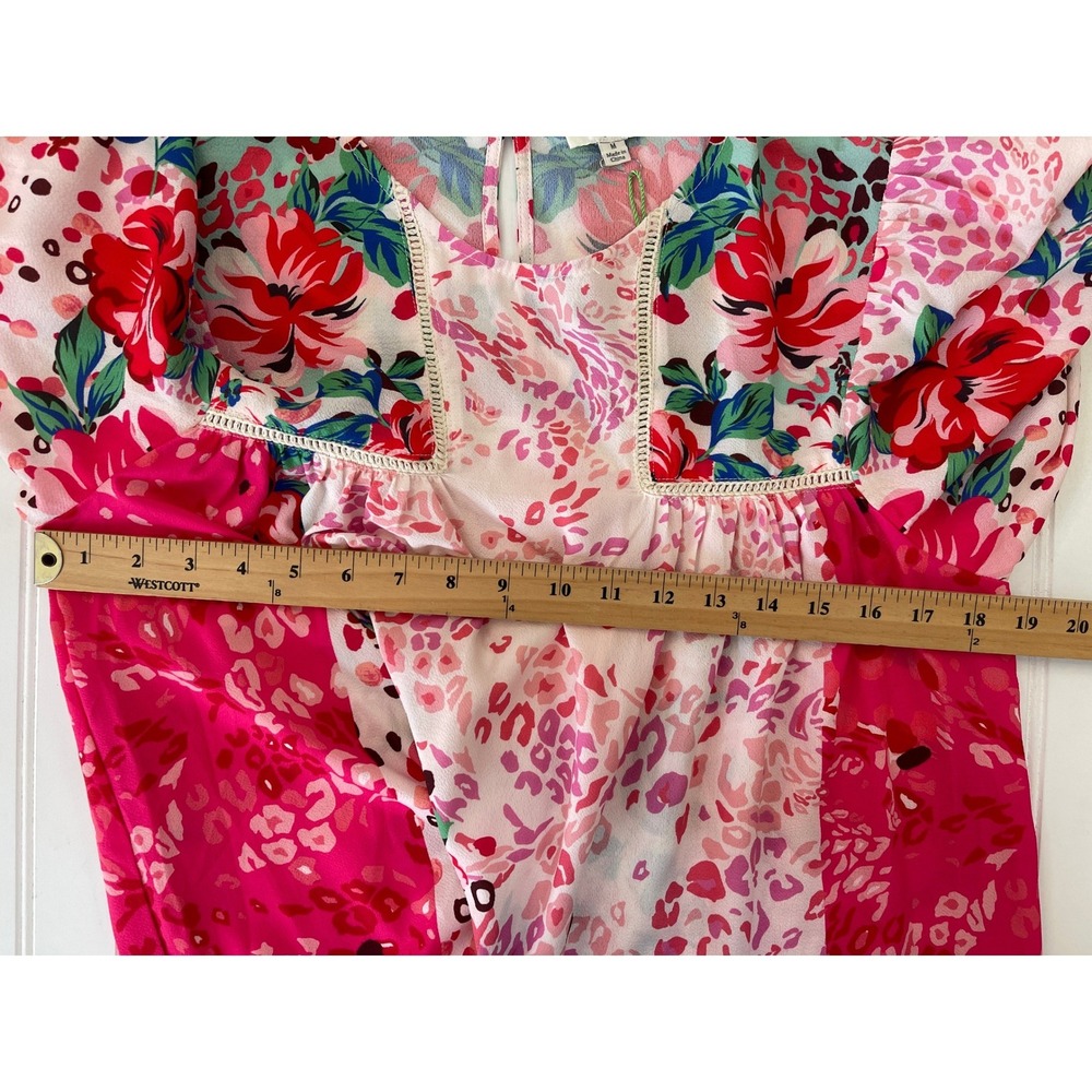 NWT Boutique Umgee Mixed Floral Leopard Print Lace Trim Shift Dress Pink Medium - Picture 8 of 9